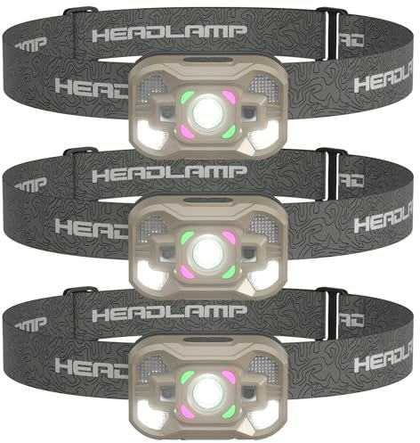 Stirnlampe LED Wiederaufladbar 3er Pack Superhell 1200 Lumen USB-C Schnellladung, IPX4 Wasserdicht, Rotlicht/Weißlicht, 45° Neigungsregelung für Camping, Angeln, Joggen, Nachtarbeit