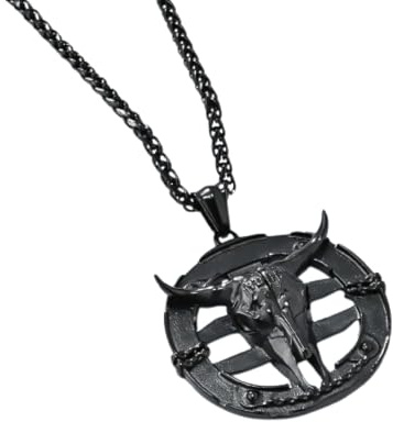 Hmsanase Necklace Pendant Chain Men Women Jewellery Retro Ram Skull Necklace Pendant Black