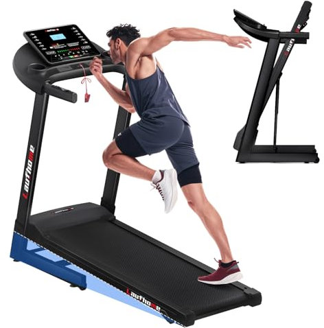 Laufhome Folding Treadmill for Home, Running Machine Treadmill Incline for Heavy People, Max. Capacity 300LBS, 4.25 HP, 1-14KM/H, Bluetooth APP & Heart-rate Sensor, 95% pre-assembled