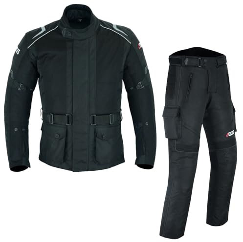 BOSmoto Herren Motorrad Touring Textil Kombi, Biker Jacke und Hose, Motorrad Sommer Kombi (BLACK, XS)