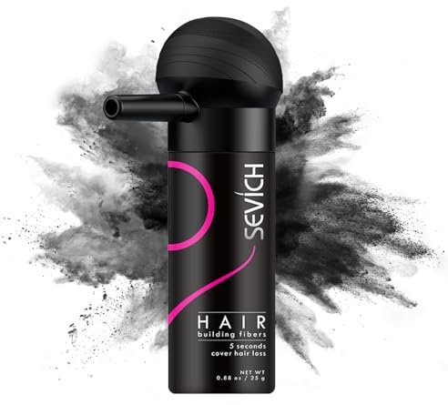 SEVICH Fibras capilares con aplicador en aerosol – fibras de pelo de aspecto natural para hombres y mujeres, plenitud instantánea, resistente al viento y al agua, fácil de lavar, 25 g, color negro