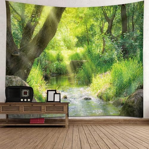 Wandtücher 3M Wandteppich Querformat XL Grün Wasser-, Pflanzen- und Baummuster Mikrofaser 300X256cm (Breite x Höhe)