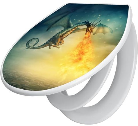 banjado Familien WC Sitz mit Absenkautomatik 44,5x37cm / Klodeckel/Klobrille mit Kindersitz aus hochwertigem Polypropylen/Toilettensitz Kindersitz integriert Motiv Drachen