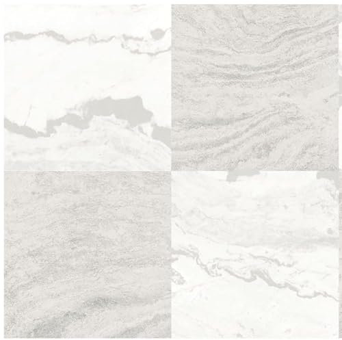 Bonneville Beige White Vinyl Floor Tiles - Self Adhesive - No Special Tools Needed No Grout - Modern Contemporary Kitchen Bathroom - Marble Effect Peel And Stick