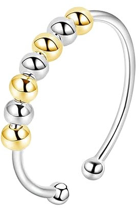Only faith Anti-Stress-Ringe, Edelstahl, verstellbar, Set mit 2 Kugeln in Silber und Gold, Edelstahl, Ohne Stein