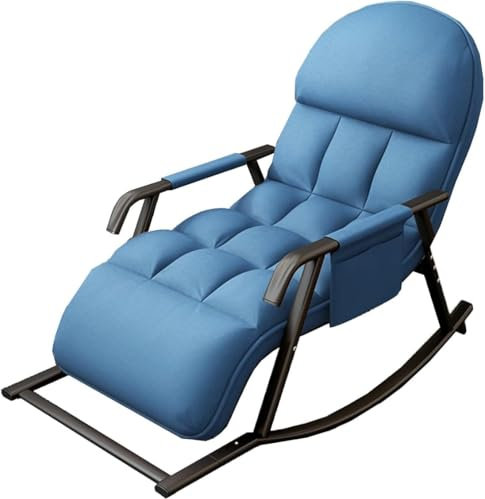 OVLRIJP Schaukelstuhl Wohnzimmer, Schaukelsessel Lesesesselmit Bequemem Gepolstertem Sitz, Verstellbarer Schaukelstuhl, Schaukelstühle für Balkon, Wohnzimmer, Schlafzimmer (Blau)