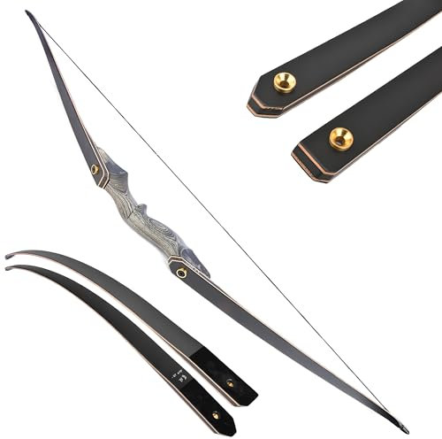 FQH 60'' Bogenschießen Traditioneller Bogen 25-50lbs Erwachsene Anfänger Tech Holzbogen Griff Outdoor-Jagd Schießen Bogenschießen Praxis Langbogen (45 LBS)