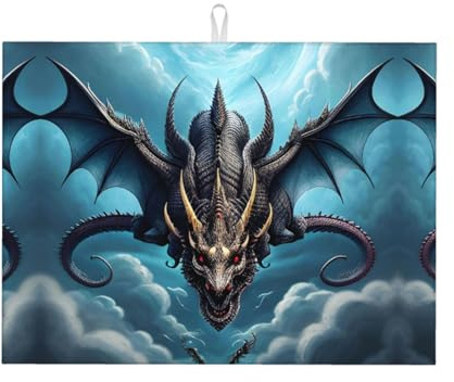 Saugfähige Küchenmatte mit fliegendem Drachen, 45,7 x 61 cm – hochdichte Faser absorbiert Wasser schnell