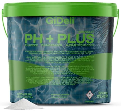 PH Plus granulado 5 kg en cubo para el valor del pH en piscinas, jacuzzi y jacuzzi, producto de cuidado de agua para agua cristalina, ideal para todo tipo de piscinas, dosificación sencilla de pH +