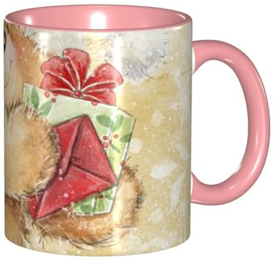 Apbdffjnf Tasses à café en céramique avec poignée pour bureau et maison - Motif bonnet de Père Noël et joyeux Noël - 325 ml - Rose