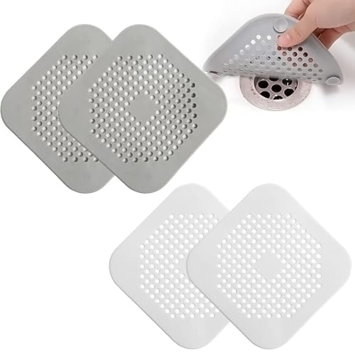4 Pcs Silicone Drain Protector with Sucker, Sink Strainer Protector，Shower Drain Covers Hair Catcher,for Shower Drain Strainer Plug Trap Filter for Bathroom Upgrades, Kitchen Essentials