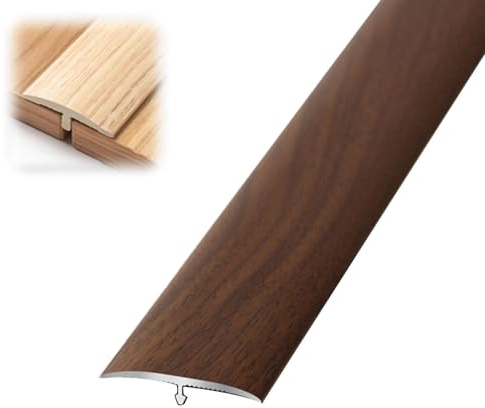 Boden Übergang Streifen mit Holzmaserung Design, Flache T-förmige Boden Trennleiste Schneidbare Türschwellen Leiste für Zwischenräume In Laminatböden und Türübergänge(Light Walnut,1.5CM*90CM)