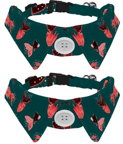 Hundehalsband mit Fliege und Glöckchen, Fisch mit Wasserspritzern, Kritzelmuster, verstellbares Revers-Design, Katzenfliege, Halsband für kleine Haustiere, 2 Stück