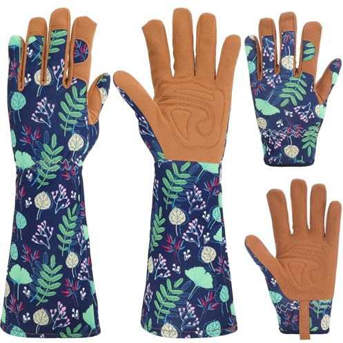 Vyuwast 2 Pairs Gardening Gloves for Women Short Long Leather Breathable Thorn Proof Protection Glove for Pruning Garden Safety Work Gloves Orange