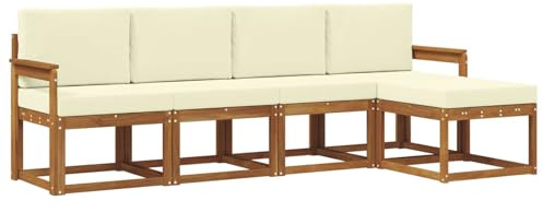 vidaXL Outdoor-Sofagarnitur 5 pcs Natur und Creme Massivholz Akazie, Moderner Garten-Sofa-Set, Robustes Lounge-Möbel für Terrasse und Patio, Akazie für den Garten