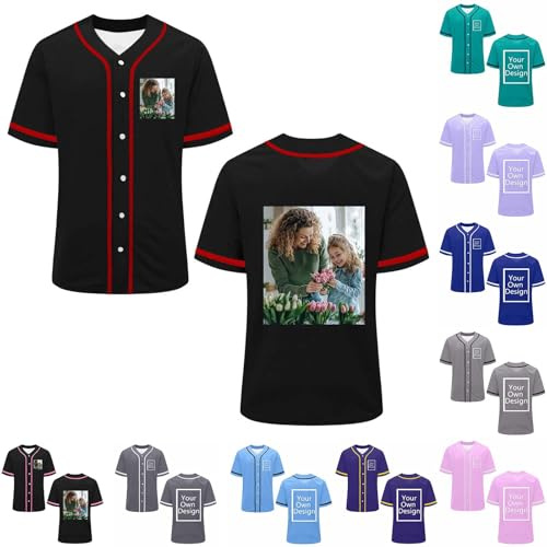 Personalisierte Baseball Trikot Herren Shirt Bedrucken Lassen Trikots Selbst Gestalten Sportshirt Kurzarm Jersey Custom Tshirt Baseballtrikot mit Foto Oberteil Damen Sportkleidung