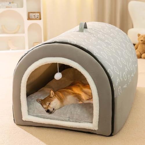 Große Hundebetthöhle, 2-in-1 gemütliches Iglu für Hunde und Katzen, Plüsch-Schlafsack mit abnehmbarem Kissen, bequemes Haustiernest für kleine bis mittelgroße Rassen