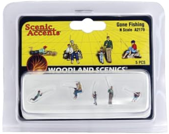 Woodland Scenics A2179 sechs Angler Fischer Angeln Fischen Figuren Angelruten Vater Sohn Gone Fishing für Spur N 1:160