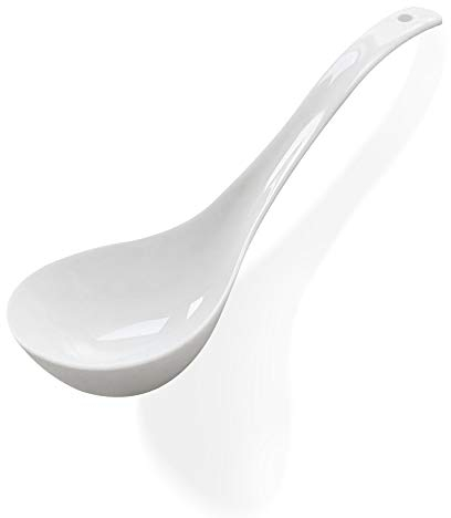 Kslong Suppenkelle aus reiner weißer Keramik, große Schöpfkelle aus Knochenporzellan, tiefes Porzellan-Besteck, asiatischer Suppen-Tureenlöffel, 23,9 x 7,6 cm, Schaufeln für Haushaltszwecke