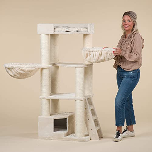 RHRQuality Tiragraffi per gatti di grossa taglia - Corner Coon Beige - con pali in sisal spessi 12 cm