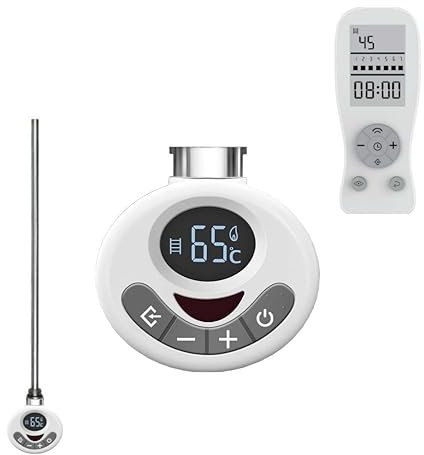 Sol*Aire Heating Products R3 Thermostatic Electric Element With Timer And Remote For Heated Towel Rail/Warmer Conversion. LOT 20 Compliant, Digital Display, Splash Proof, White, 600W