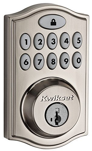 Kwikset 99140-023 SmartCode 914 Serrure de porte électronique traditionnelle à pêne dormant avec clé de sécurité SmartKey et Z-Wave Plus, nickel satiné