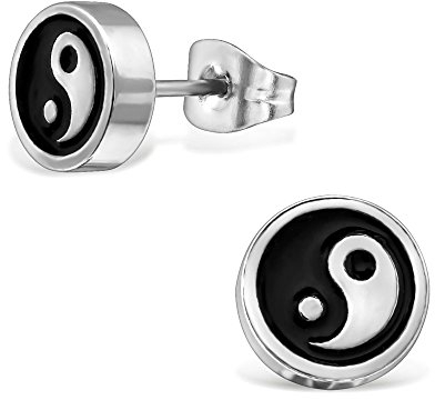 Laimons Damen-Ohrstecker Damenschmuck Yin Yang glanz schwarz Edelstahl