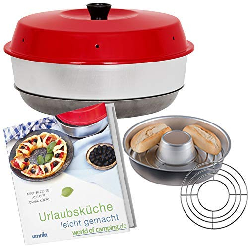 WoC Omnia Spar Set Midi | Omnia Camping Backofen + Omnia Gitter Aufbackgitter + Kochbuch (Neue Auflage) mit 50 Rezepte für die Reise, Caravan & Camping