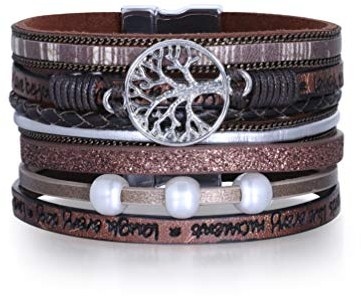 LOVANS Leder Wickelarmband Multi Rope Handmade Alloy Bangle Magnetverschluss Armband Perlen für Frauen Geschenke Unisex