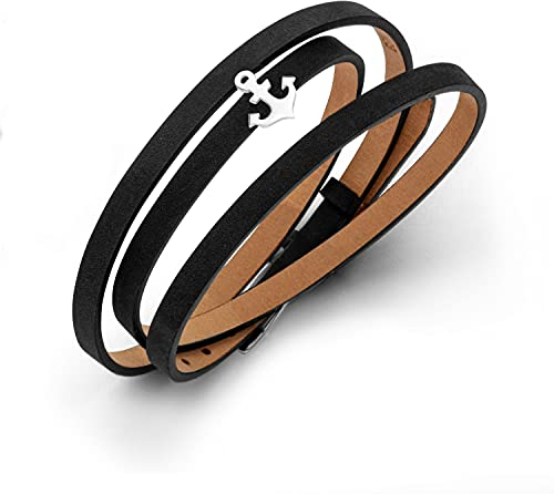 DUR Damen Lederarmband mit Schiebeelement aus 925er Silber A1598.ANKER, MotivAnker