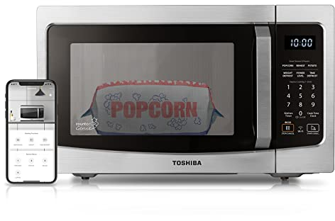 TOSHIBA ML-EM34P (SS) Microondas de encimera inteligente, sensor de recalentamiento, funciona con Alexa y control remoto, esenciales de cocina, función de silencio y modo ECO, 1100 W, 1.3 pies