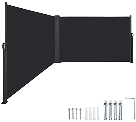 Froadp Doppelseitig Sichtschutz Markisen, 180x600cm Ausziehbar Seitenmarkise, Windschutz Alu Gartenmarkise aus Robust Polyester, Seitenrollo Paravants für Balkon Terrasse Privatsphäre(Anthrazit)