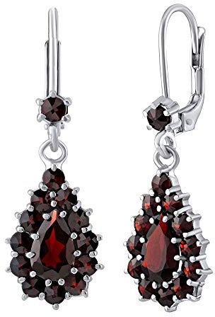 SILVEGO Damen Ohrringe aus 925 Sterling Silber mit echtem Granat Tropfen Ohrhänger
