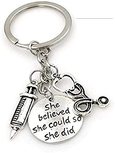 Medinc Schlüsselanhänger mit Stethoskop, Aufschrift She believed she could so she did, für Ärzte, Krankenschwestern, Ärzte, Medizin, Studenten, Abschlussgeschenk, Schmuck