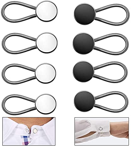AXEN 8 Pieces Collar Extenders Elastic Metal Button Extender Neck for Shirt Dress Coat, White & Black