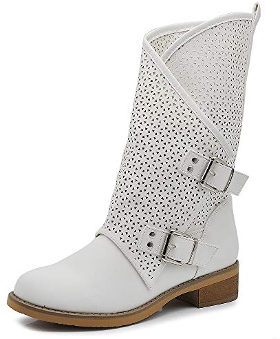 IF Fashion Scarpe da Donna Stivali Stivaletti Biker Fibbie Anfibi Primaverili Estivi 628 Bianco N.39