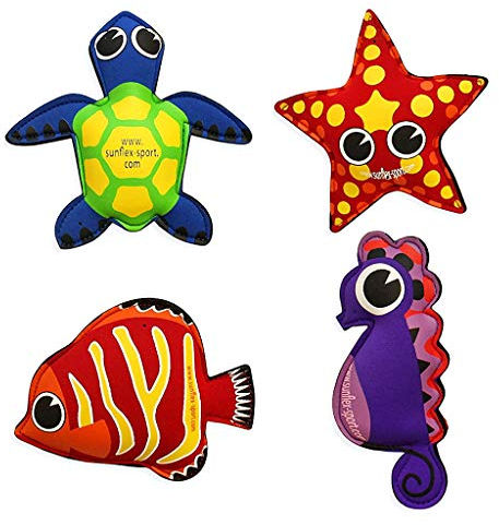 Sunflex Badewannentierchen Plash Puppies|Schwimmen auf der Wasseroberfläche|hochwertiges Neoprenmaterial|wasserfest und UV beständig|Set mit Seestern, Fisch, Seepferdchen, Schildkröte