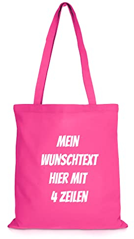 GERLINOVA Stoffbeutel/Jutebeutel mit langen Henkeln mit Wunschtext selber gestalten mit dem Amazon T-Shirt Designer - Hochwertiger Flexdruck (Pink)