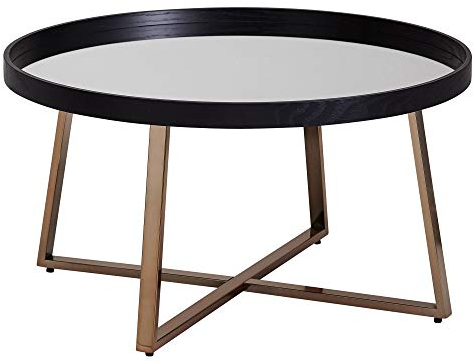 KADIMA DESIGN miroir or table basse ronde Table basse Table basse en verre noir