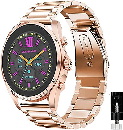 SkyBand Metalica Acero Moda Correas Compatible para Reloj Inteligente Smartwatch Michael Kors Gen 6 Bradshaw (Oro Rosa)