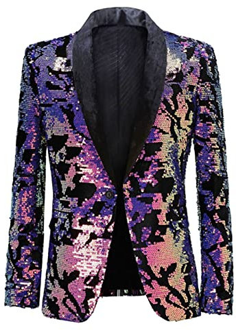 Viola Velluto Colorato Paillettes Blazer Slim Fit Uomini Suit Giacca Stage Cantante Costume Blazer Lucido, Raissa metallizzate, M
