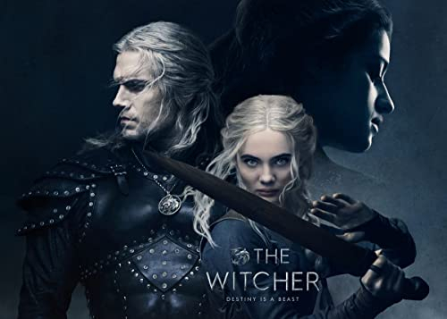 Displate Witcher Metallposter Witcher Poster Witcher 3 Poster Witcher Deko Witcher Plakatte The Witcher Series - The Witcher Series - Geralt and Ciri Logo Poster 32x45cm