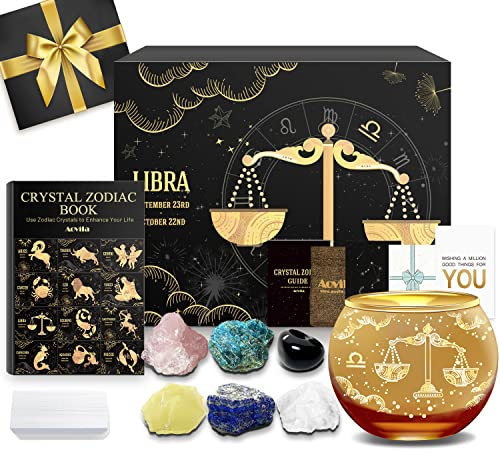 Aovila Waage Geschenke für Frauen Waage Teelichthalter Kerzenständer Kristalle Geburtssteine Geschenkbox Set Sternzeichen Astrologie Geschenke Geburtstagsgeschenke für Frauen Mama Beste Freunde