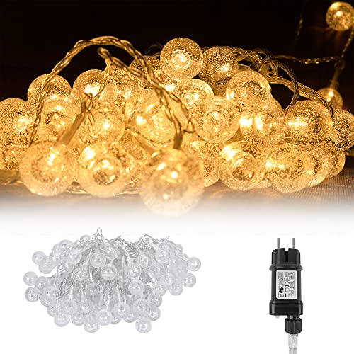 NAIZY Lichterkette 30m 240er LED Kugel Lichterketten für Innen - Außen Warmweiß mit Stecker 8 Modi IP44 5m Stromkabel Glühbirnelichterkette ideal für Weihnachten Hochzeit Party, Transparente Linie