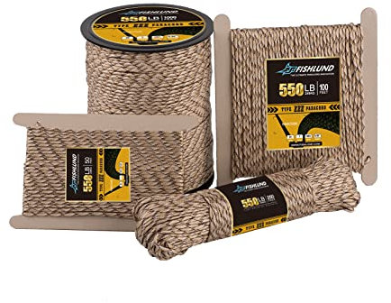 FISHLUND Paracord 550 lb, 7 Strand Type III Paracord Rope 50ft, High Strength Nylon Parachute Cord for Camping, Survival, Tactical and Hiking, Desert Camo