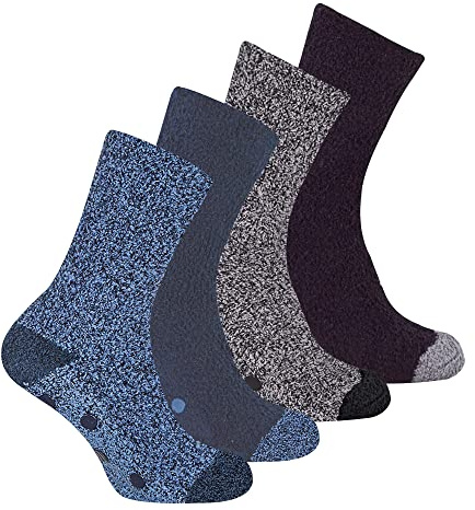 4 Pair Multipack Mens Bed Socks | Sock Snob | Thermal Anti Slip Indoor Fuzzy Cosy Fluffy Slipper Socks