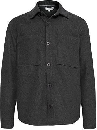 !Solid SDTam Herren Freizeithemd Hemd Shacket Fleecehemd Hochwertige und robuste Polyester Qualität wärmend Hemdkragen, Größe:L, Farbe:Medium Grey Melange (1802011)