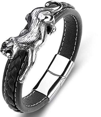 Lederarmband,Herren Armbänder Leder Panther Form Geflochtenes Lederarmband Modeaccessoires Schnalle Schwarzes Lederarmband Charm Schmuck Für Frauen Männer Geschenk 200Mm