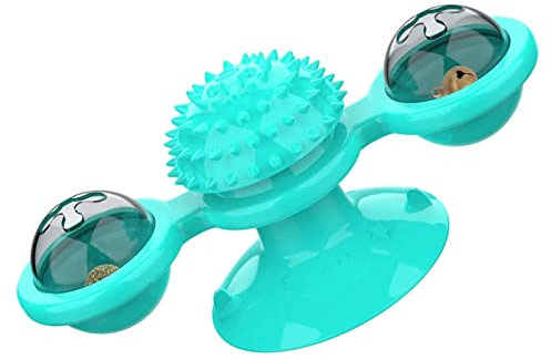 Windmühle Katzenspielzeug Interaktiv Necken Katzenspielzeug Wandmontiert Spinnspielzeug mit Saugnapf Katzenhaarbürste Rotierende Windmill Spielzeug Drehscheibe Spielzeug Seeblau für Katzen