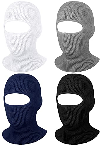 4er Pack 1 Loch Sturmmasken Gestrickte Vollgesichtsabdeckung Winter Gestrickte Sturmhauben Thermisch Skimasken Gesichtsabdeckung für Männer Damen Winter Draußen Sport (Schwarz, Weiß, Marineblau, Grau)